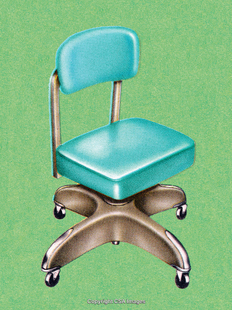 Retro Office Chair with Green Upholstery and Metal Frame on Green Background