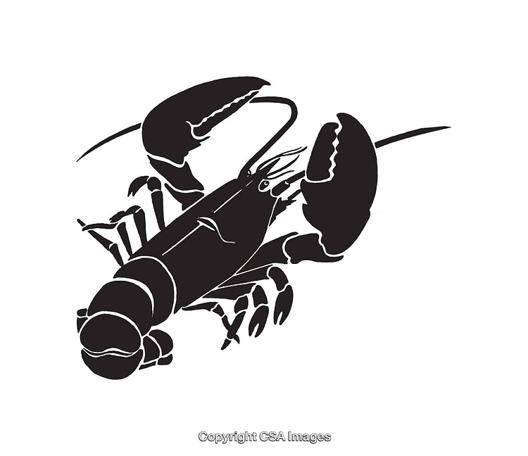 Stylized Black and White Line Art Illustration of a Lobster