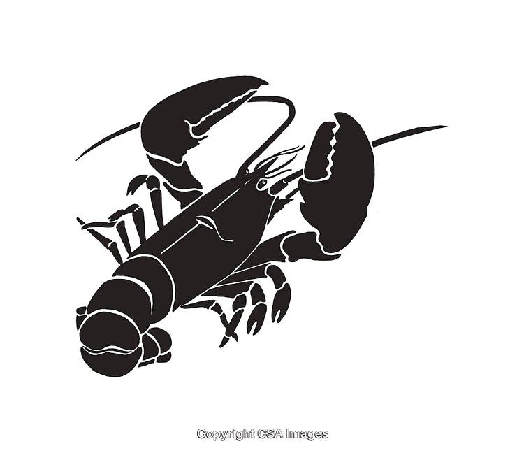 Stylized Black and White Line Art Illustration of a Lobster