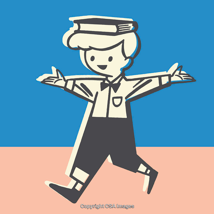 Playful Child Balancing a Book in Colorful Line Art Illustration