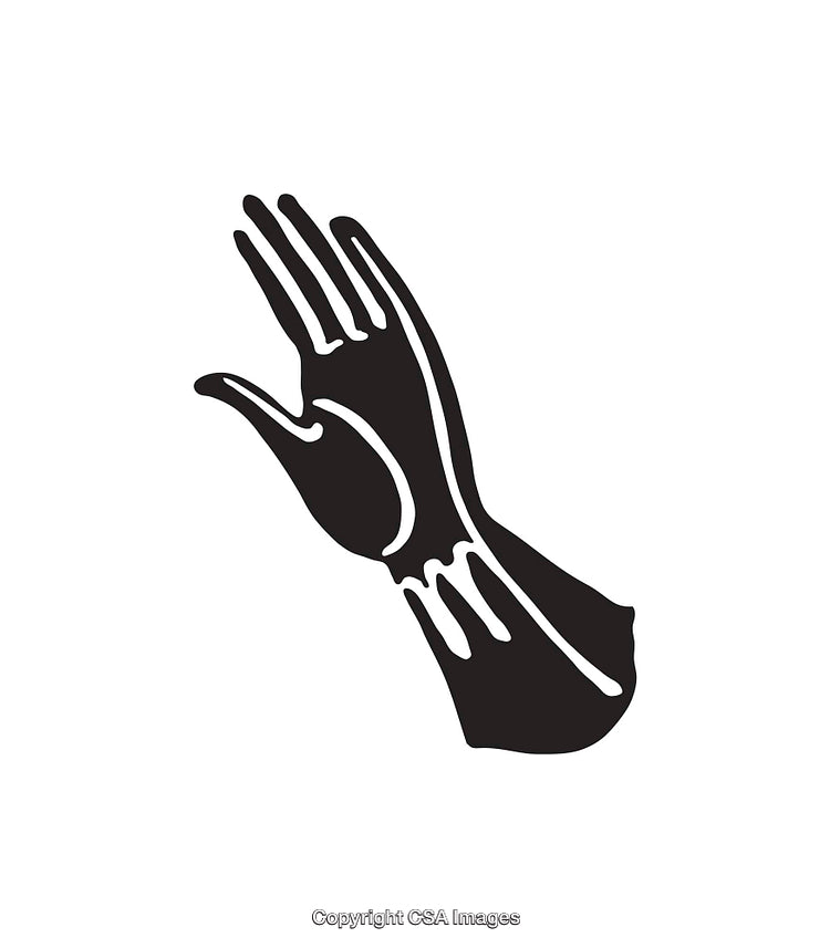Black and White Line Art Illustration of a Skeletal Hand Silhouette