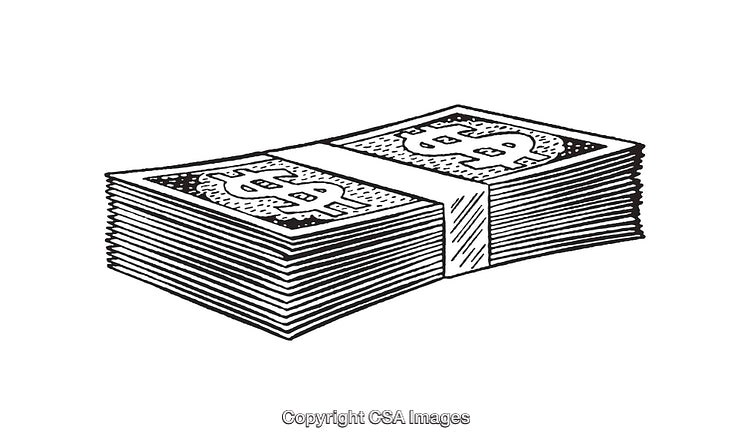 Stack of Dollar Bills Illustration in Black and White Line Art Style