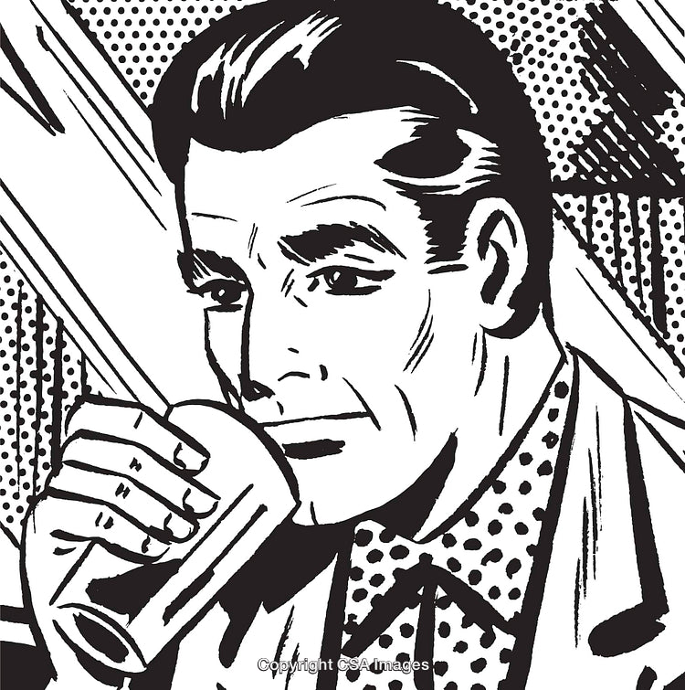 Vintage Pop Art Style Illustration of a Man Drinking From a Glass