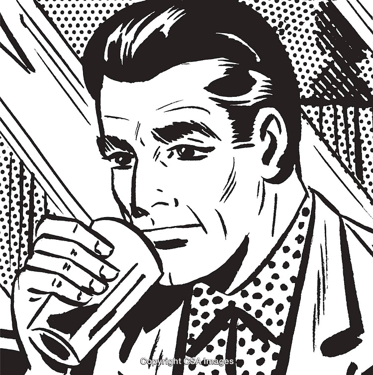 Vintage Pop Art Style Illustration of a Man Drinking From a Glass
