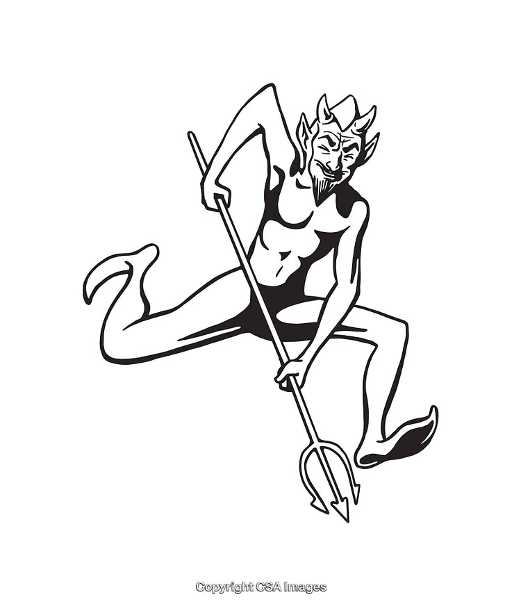 Black And White Illustration of a Devil Holding a Trident