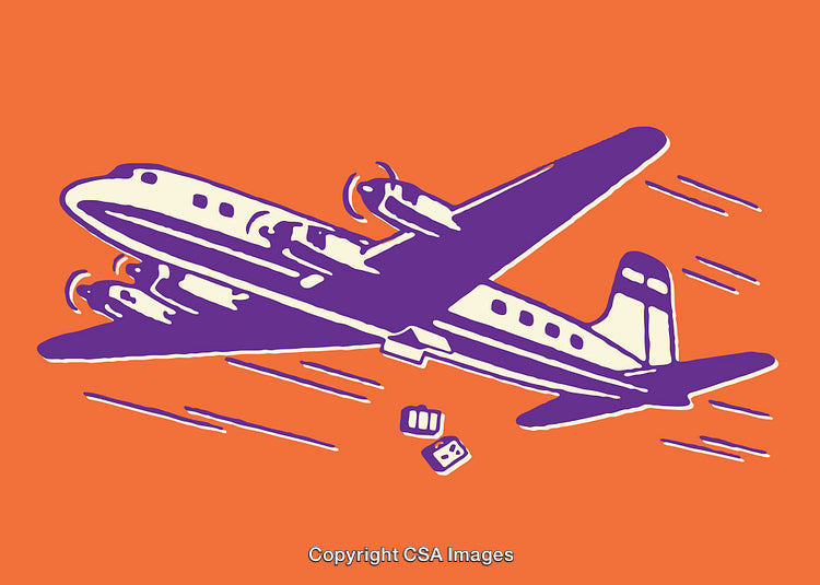 Vibrant Color Illustration of an Airplane in Motion on Orange Background