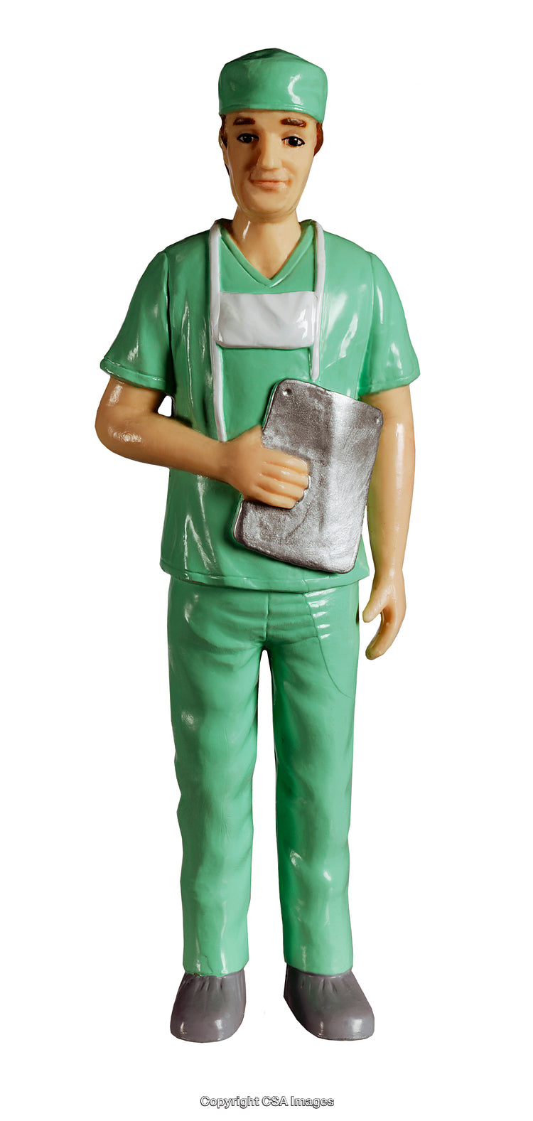 Plastic Figure of a Surgeon Holding a Medical Clipboard