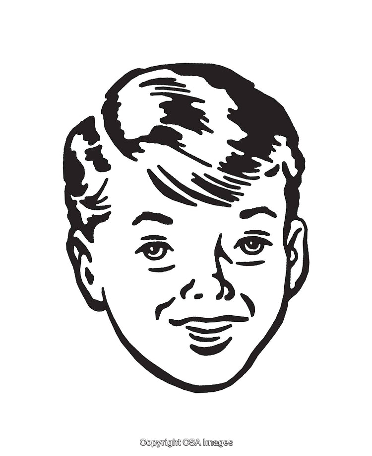 Vintage Black and White Illustration of a Boy's Facial Portrait