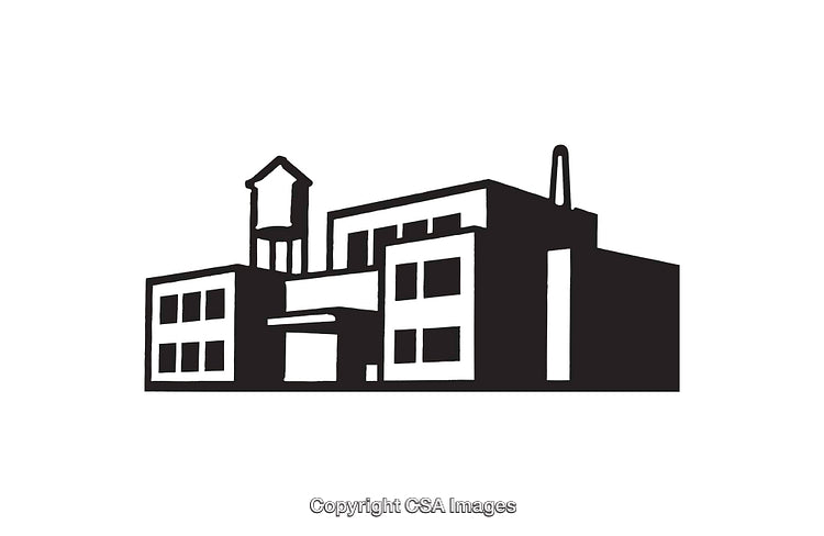 Black and White Illustration of an Industrial Style Building Structure
