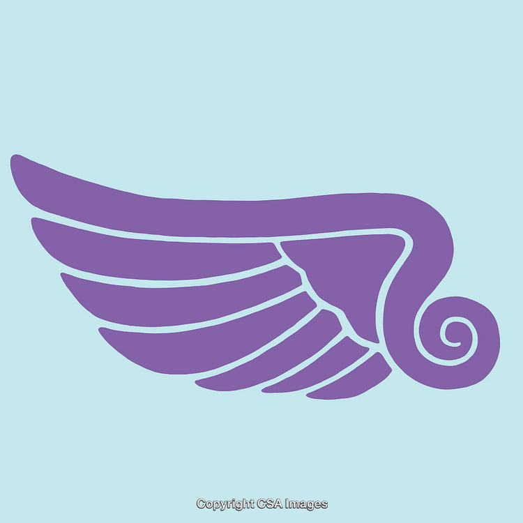 Purple Wing Illustration on Light Blue Background in Abstract Style