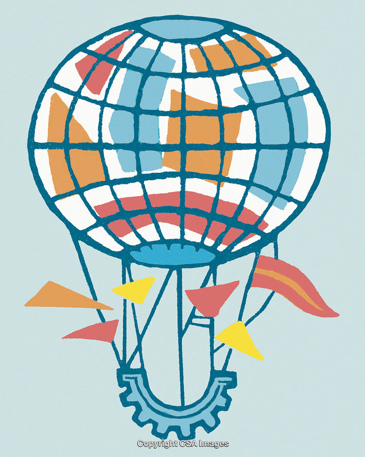 Colorful Stylized Hot Air Balloon With Geometric Shapes and Abstract Patterns