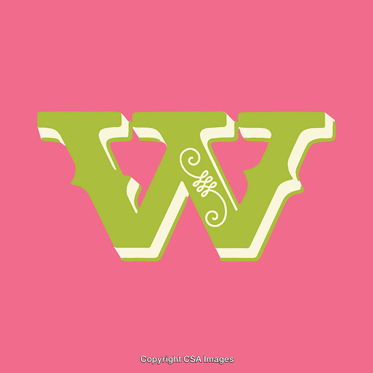Elegant Green Letter 'W' on a Vibrant Pink Background
