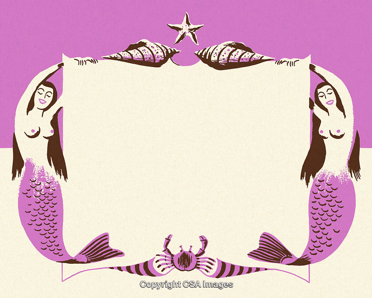 Artistic Mermaid Vintage Border Design with Sea Creatures and Decorative Elements