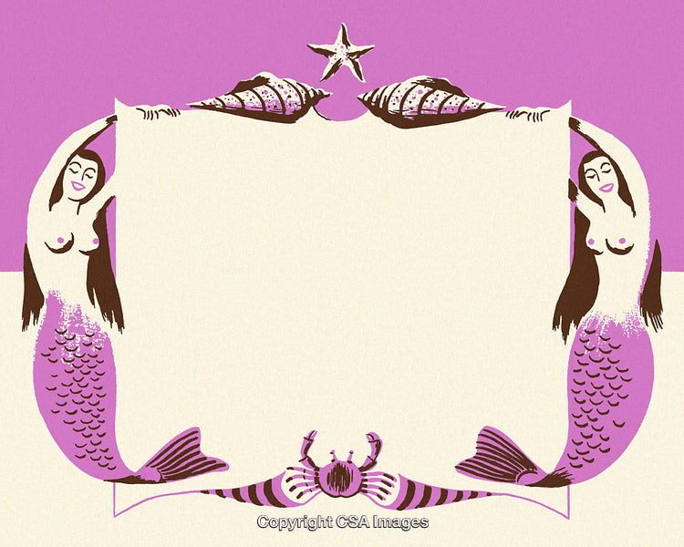 Artistic Mermaid Vintage Border Design with Sea Creatures and Decorative Elements
