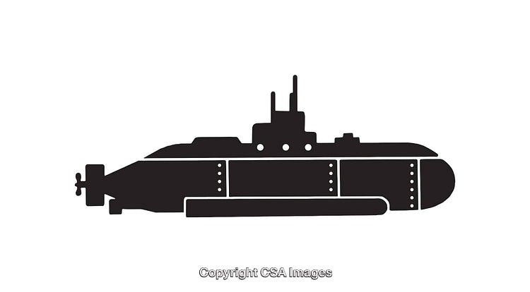 Silhouette Illustration of a Submarine in Black and White Style