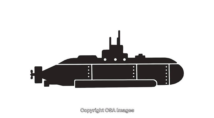 Silhouette Illustration of a Submarine in Black and White Style