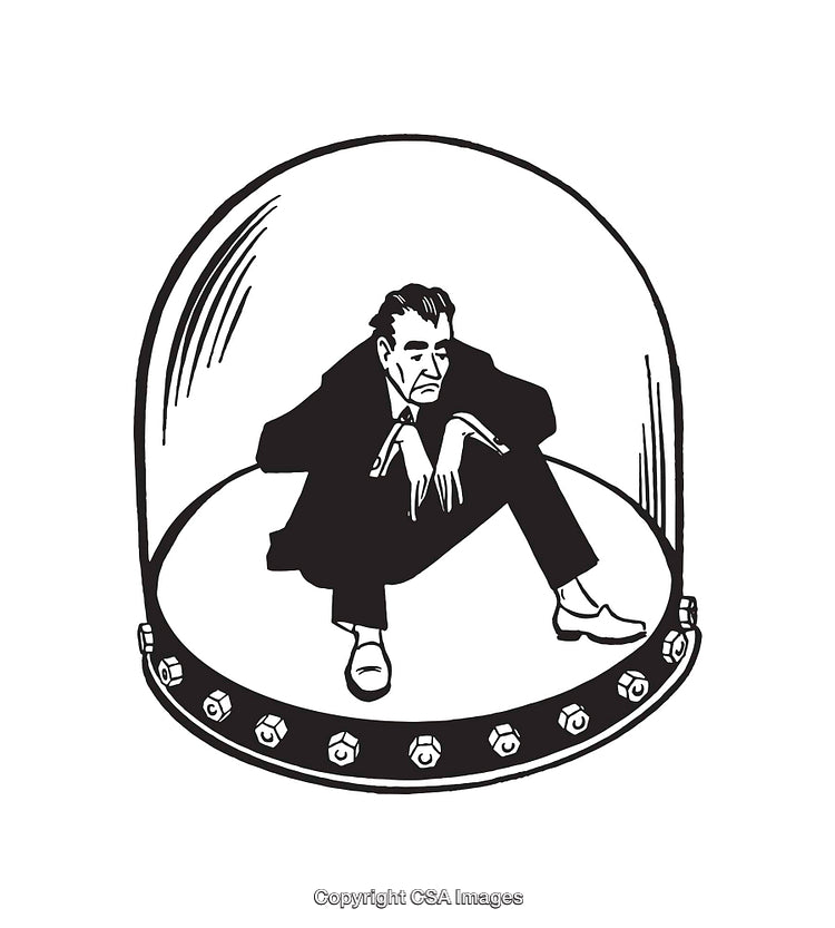 Man Sitting in Isolation Under a Glass Dome Illustration