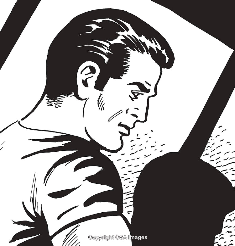 Retro Black and White Illustration of a Male Figure in Profile