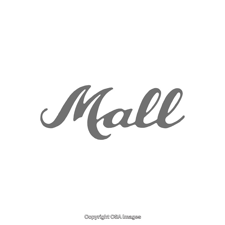 Elegant Gray Calligraphy Featuring the Stylized Word Mall on White Background