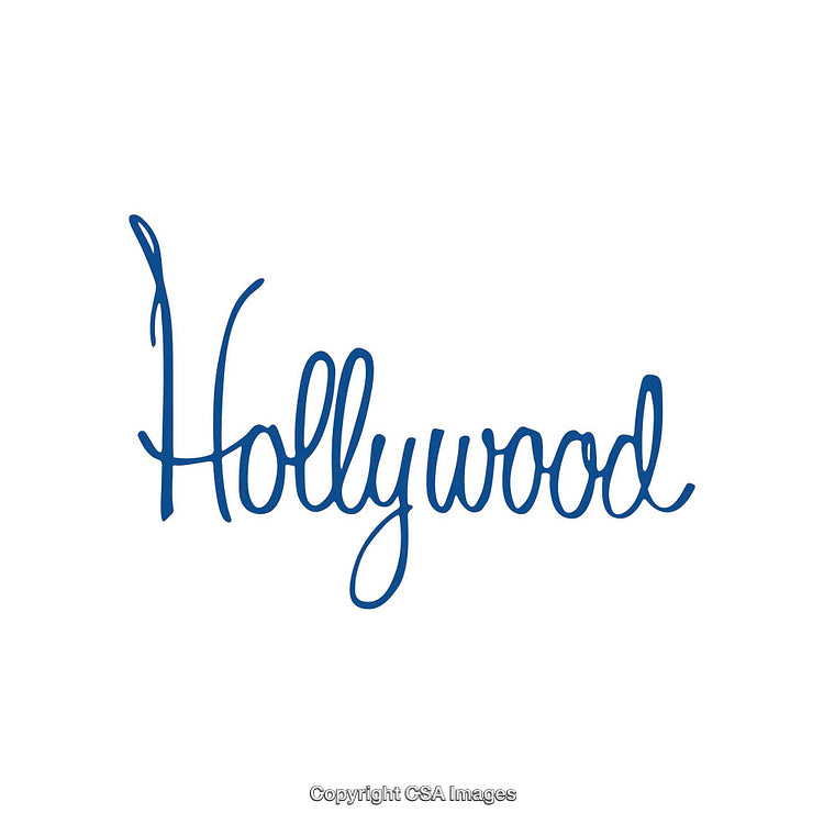 Bold Blue Handwritten Hollywood Text Icon in Elegant Style
