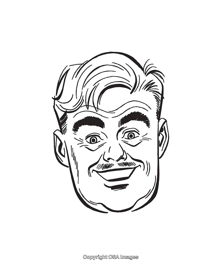 Retro Styled Black and White Artwork of a Happy Man's Face Illustration
