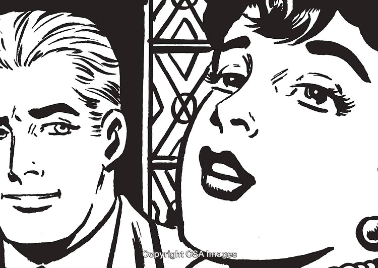 Retro Style Drawing of a Couple Expressing Emotion in Black and White Art