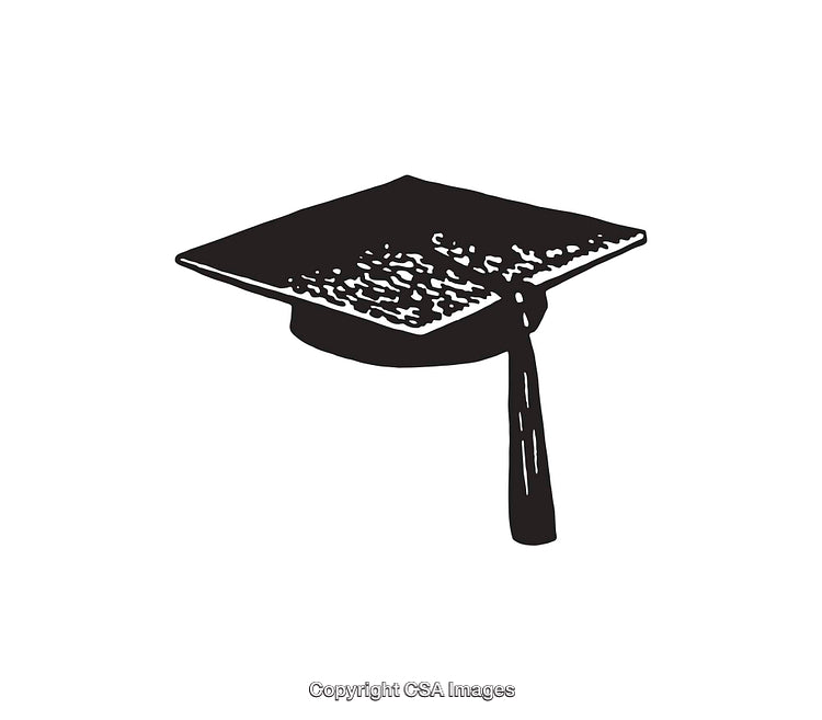 Black and White Line Art of Graduation Cap with Tassel