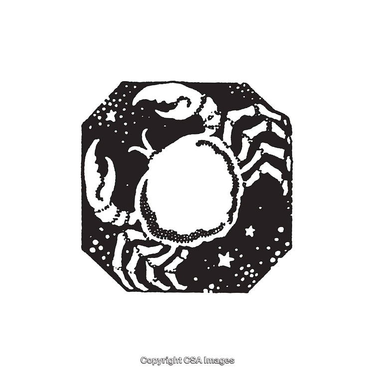 Detailed Black And White Line Art Illustration of a Crab With Stars
