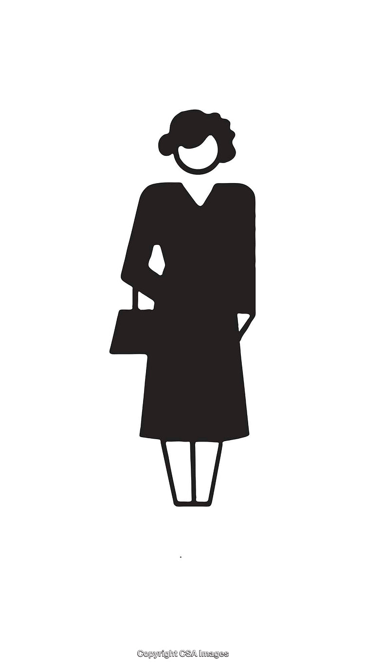 Black and White Female Silhouette Icon on White Background