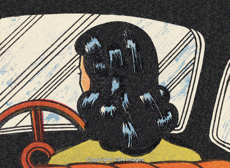 Vintage Illustration of a Woman Driving a Car in Retro Style