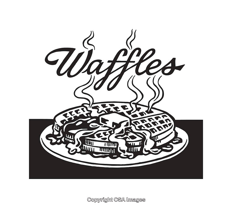 Black and White Illustration of Waffles with Butter and Syrup