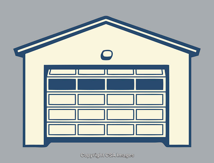 Minimalist Illustration of a Garage With Closed Door on Grey Background