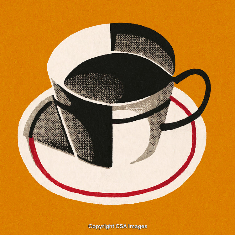 Illusionary Coffee Cup Art on Bold Orange Background