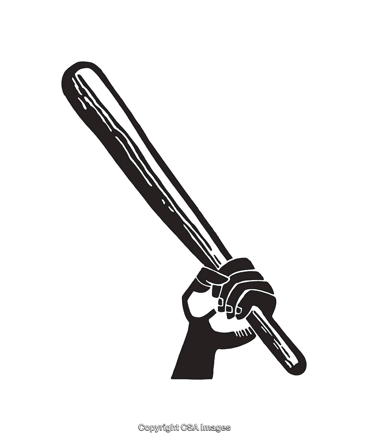 Graphic Of Hand Holding Bat In Black And White Line Art Design