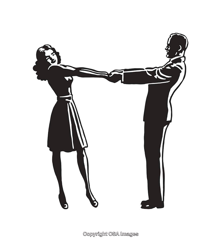 Retro Black and White Illustration of Dancing Couple in Formal Attire