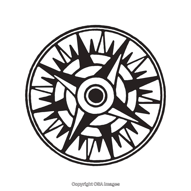 Black and White Artistic Compass Rose Design with Geometric Details