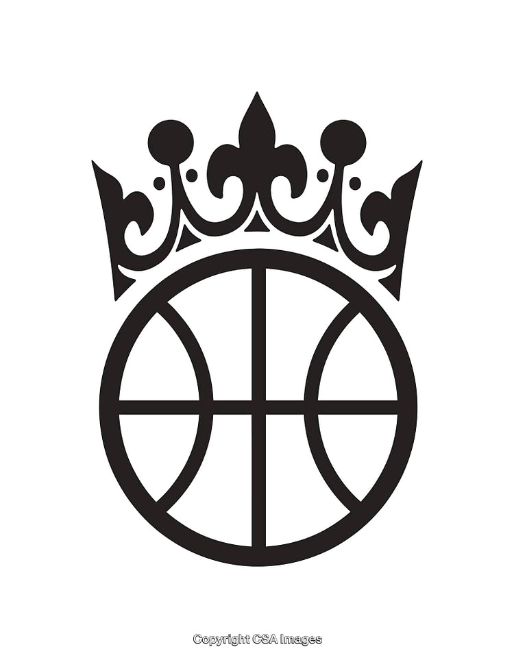 Crown Styled Basketball Line Art Illustration in Black and White