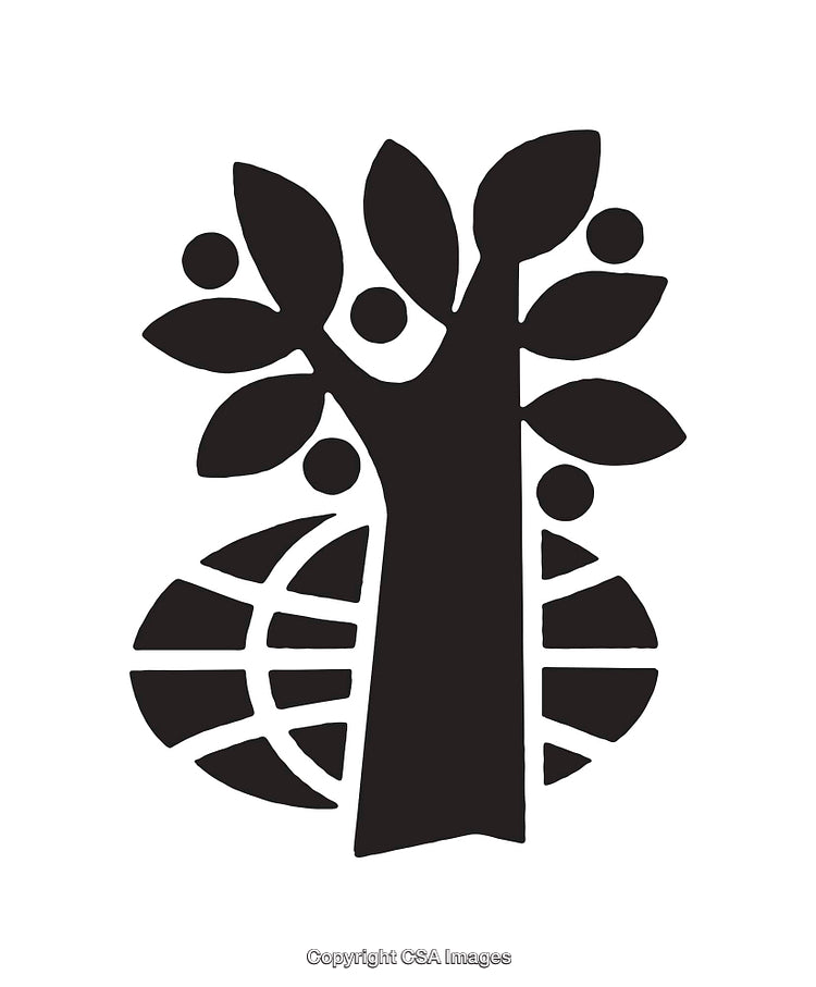 Stylized Black and White Tree Symbol with Globe Elements
