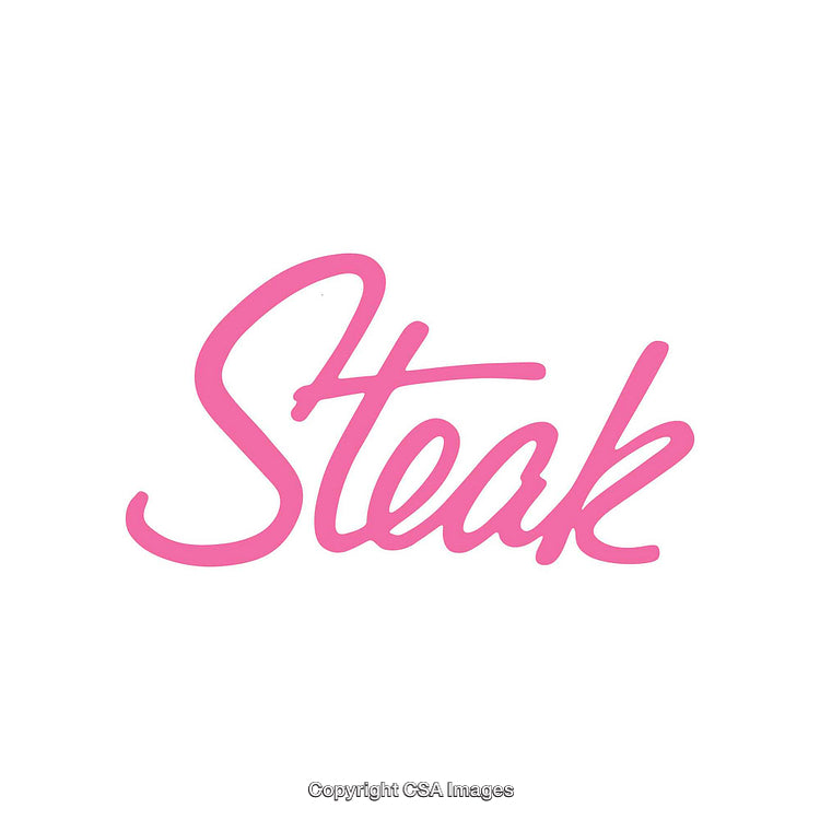 Modern Pink Cursive Typography Featuring the Word 'Steak' on White Background