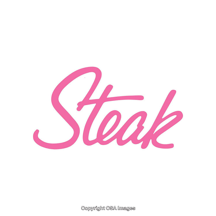Modern Pink Cursive Typography Featuring the Word 'Steak' on White Background