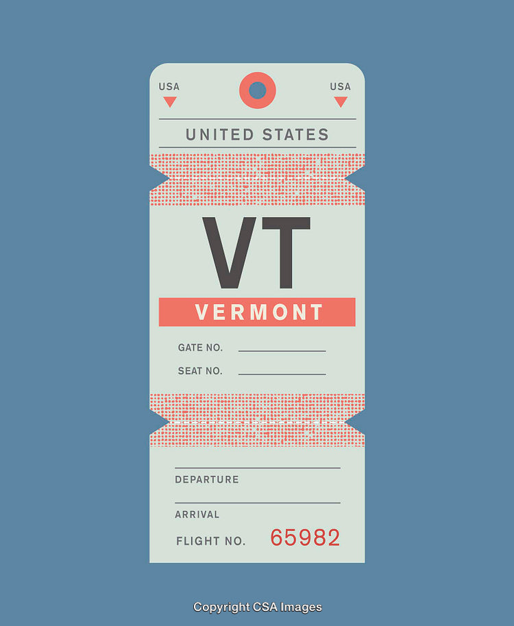 Vintage Vermont Travel Ticket Tag in Retro Style with Minimalistic Design