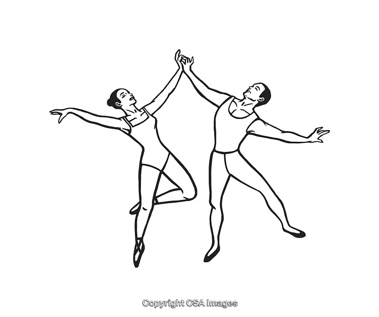 Illustration of Ballerina and Ballet Dancer Performing Together in Line Art