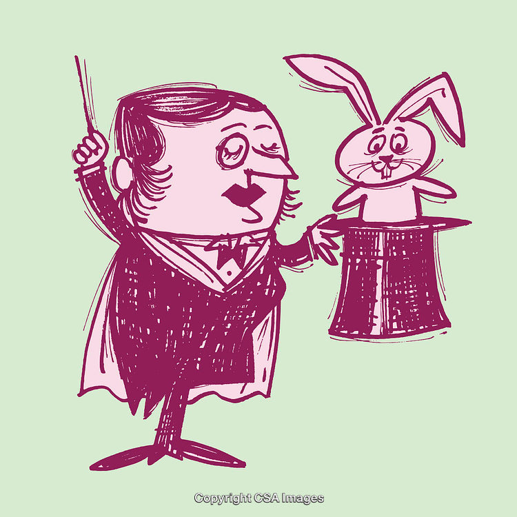 Vintage Magician Performing Classic Magic Trick with Rabbit and Hat