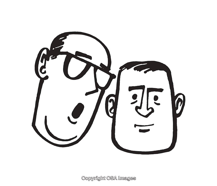 Black and White Illustration of Two Characters for Concepts and Communication