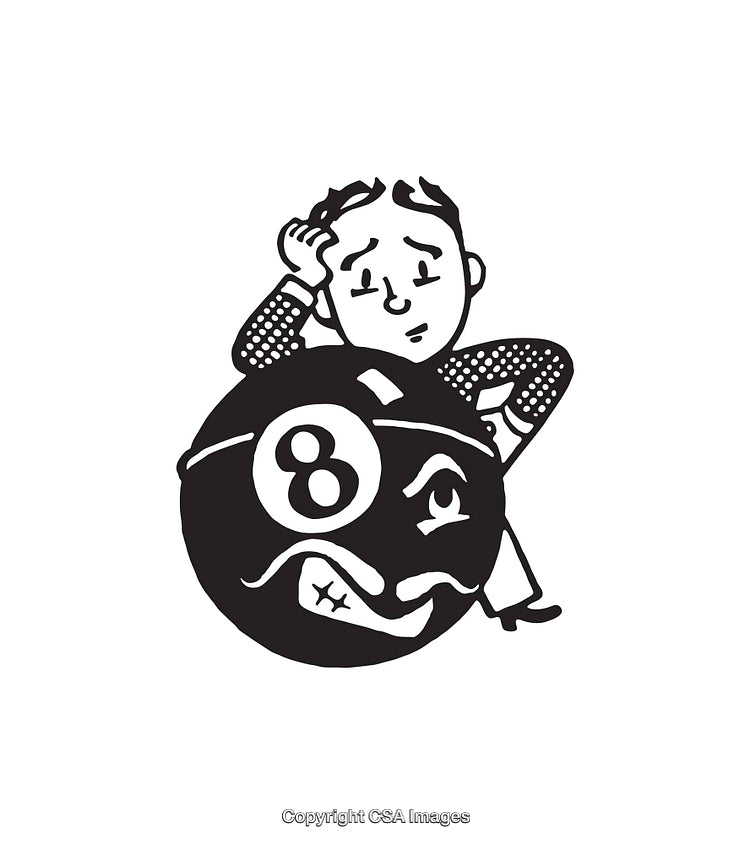 Black and White Illustration of a Man and an Eight Ball