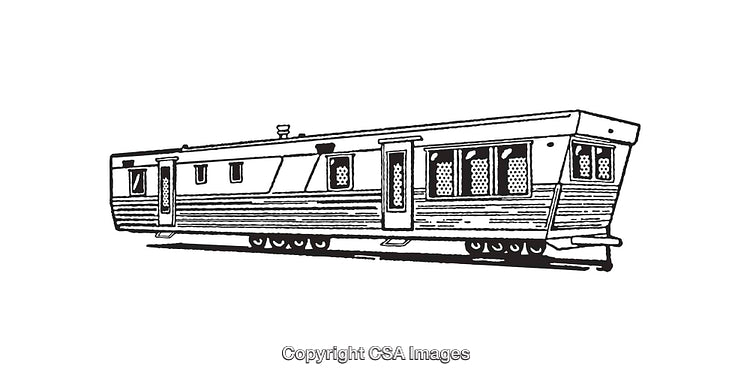 Retro Black And White Illustration of a Mobile Home Trailer