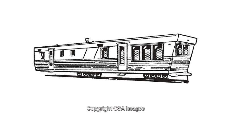Retro Black And White Illustration of a Mobile Home Trailer