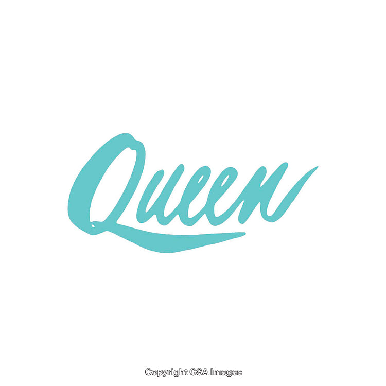Elegant Handwritten 'Queen' Typography Design in Aqua Blue on White Background