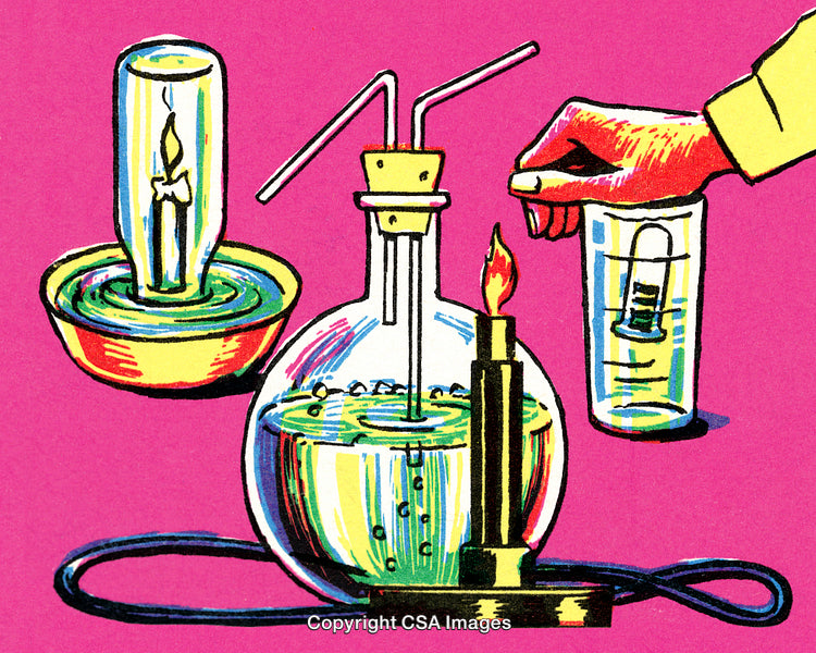 Colorful Illustration of a Chemistry Experiment with Various Equipment