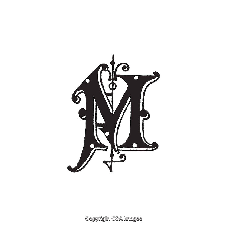 Ornate Decorative Letter M Monogram Featuring Intricate Vintage Designs